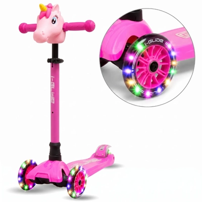 i-Glide 3 Wheel Scooter with Unicorn Head - Hot Pink