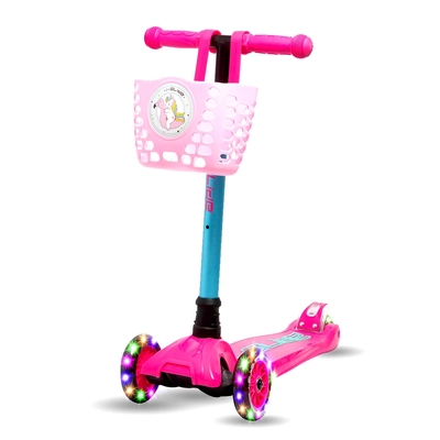 i-Glide 3 Wheel Scooter with Unicorn Basket - Pink Aqua