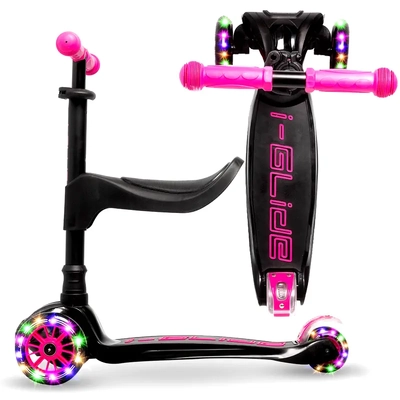 i-Glide 3 Wheel Scooter with Toddler Seat - Pink Black