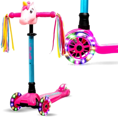 i-Glide 3 Wheel Scooter with Unicorn Head Ribbons - Pink Aqua