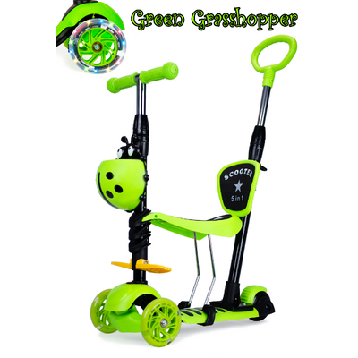 3 Wheel MULTI Scooter with LED Light Wheels - Green Grasshopper