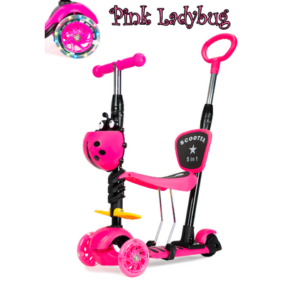 3 Wheel MULTI Scooter with LED Light Wheels - Pink Ladybug