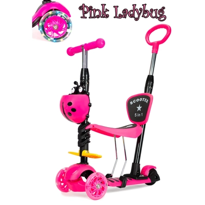 3 Wheel MULTI Scooter with LED Light Wheels - Pink Ladybug