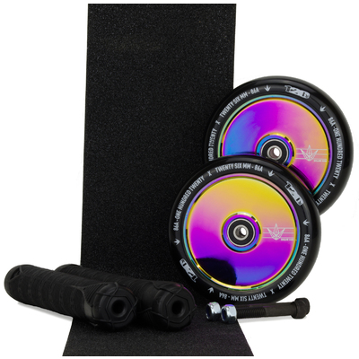 Envy 110mm Hollow Core Oil Slick Wheels + V2 Black Grips Pack