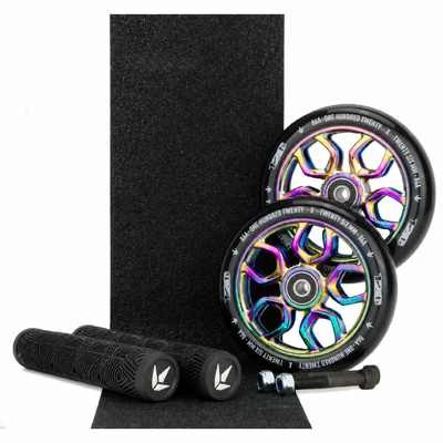 Envy 120mm Lambo Oil Slick Wheels + Black Grips Pack