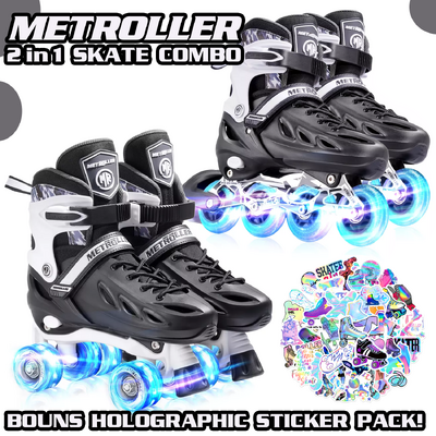 Metroller 2 in 1 LED Inline Roller Skate Combo - Black