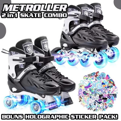 Thumbnail of Metroller 2 in 1 LED Inline Roller Skate Combo - Black Small 17.5cm-20cm