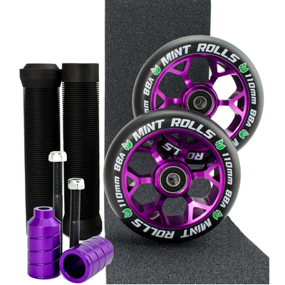 Mint Rolls 110mm Wheels Grips Pegs Tape Pack Purple/Black