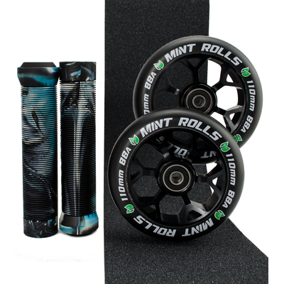 Mint Rolls 110mm Wheels Grips & Tape Pack Black/White/Aqua