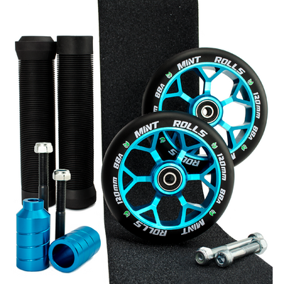 Mint Rolls 120mm Wheels Grips Pegs Tape Pack Blue Black