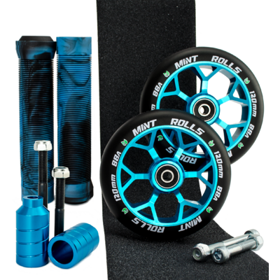 Mint Rolls 120mm Wheels Grips Pegs Tape Pack Blue/Black