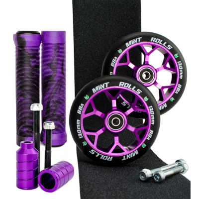 Mint Rolls 120mm Wheels Grips Pegs Tape Pack Purple Black