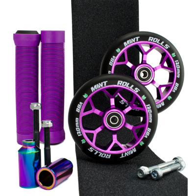 Mint Rolls 120mm Wheels Grips Pegs Tape Pack Purple Oil