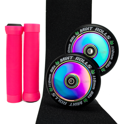 Mint Rolls Hollow Core 110mm Wheels Grips & Tape Pack Oil Slick/Pink