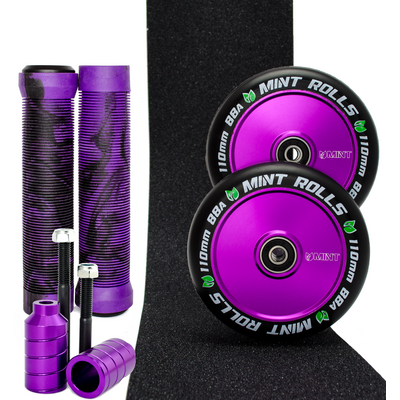 Mint Rolls 110mm Hollow Core  Wheels Grips Pegs Tape Purple Black