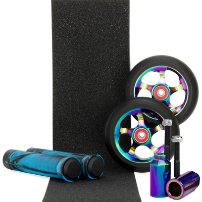 Scooter Crew 100mm Oil Slick Wheels Grips Pegs & Tape Pack