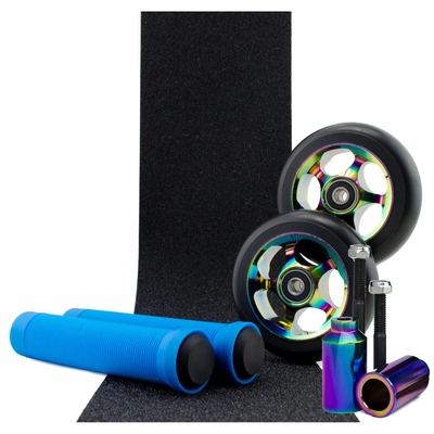 Scooter Crew 100mm Oil Slick Wheels Grips Pegs & Tape Pack