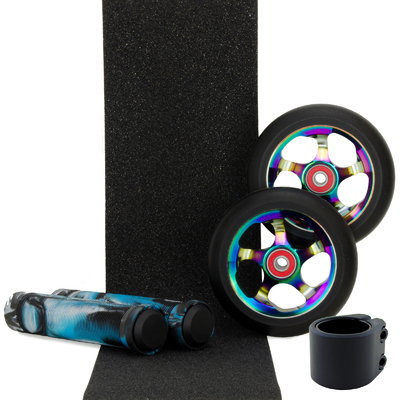 Scooter Crew 100mm Oil Slick Wheels Grips Clamp & Tape Pack