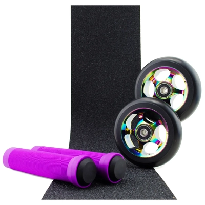 Scooter Crew 100mm Oil Slick Wheels Purple Grips & Tape Pack