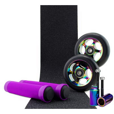 Scooter Crew 100mm Oil Slick Wheels Grips Pegs & Tape Pack