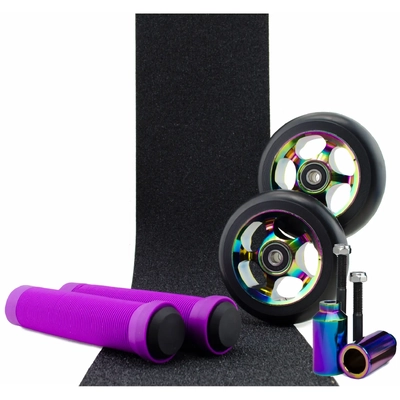 Scooter Crew 100mm Oil Slick Wheels Grips Pegs & Tape Pack