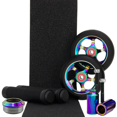 Scooter Crew Metal Core 110mm NeoChrome Wheels + Black Grips + Headset  Pack