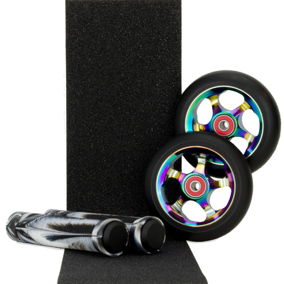 Scooter Crew MetalCore 110mm NeoChrome Wheels Black White Grips Tape Pack