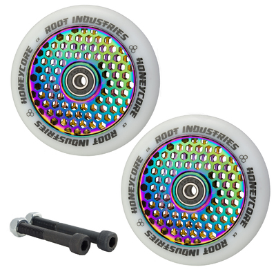 Root Industries Honeycore 110mm White/NeoChrome Wheels With Bearings & Axles