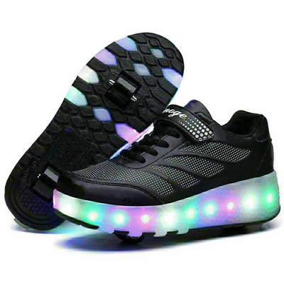 Blacklight LED Light Roller Sneakers - Kids Wheel Rechargeable Shoes