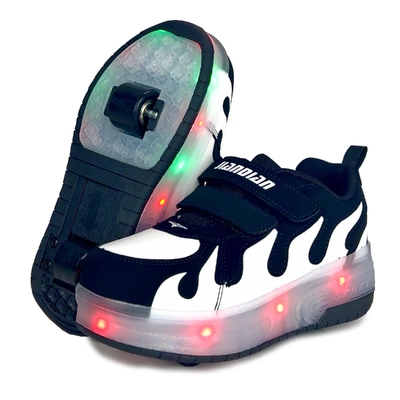 3 in 1 Dual Roller Skate Sneakers - Black Flame