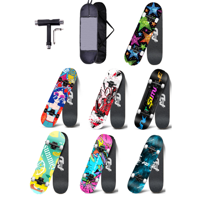 AD Double Kick Complete Skateboard Suitable Beginner Kids to Pro Adults