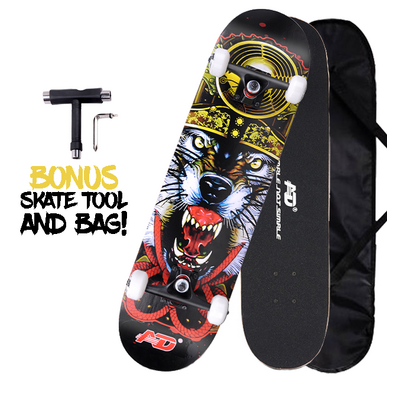 AD Double Kick Complete Skateboard - Wolf King