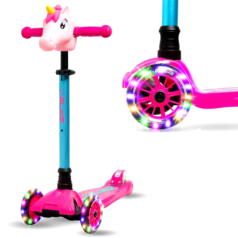 Main product image for i-Glide 3 Wheel Scooter with Unicorn Head - Pink Aqua