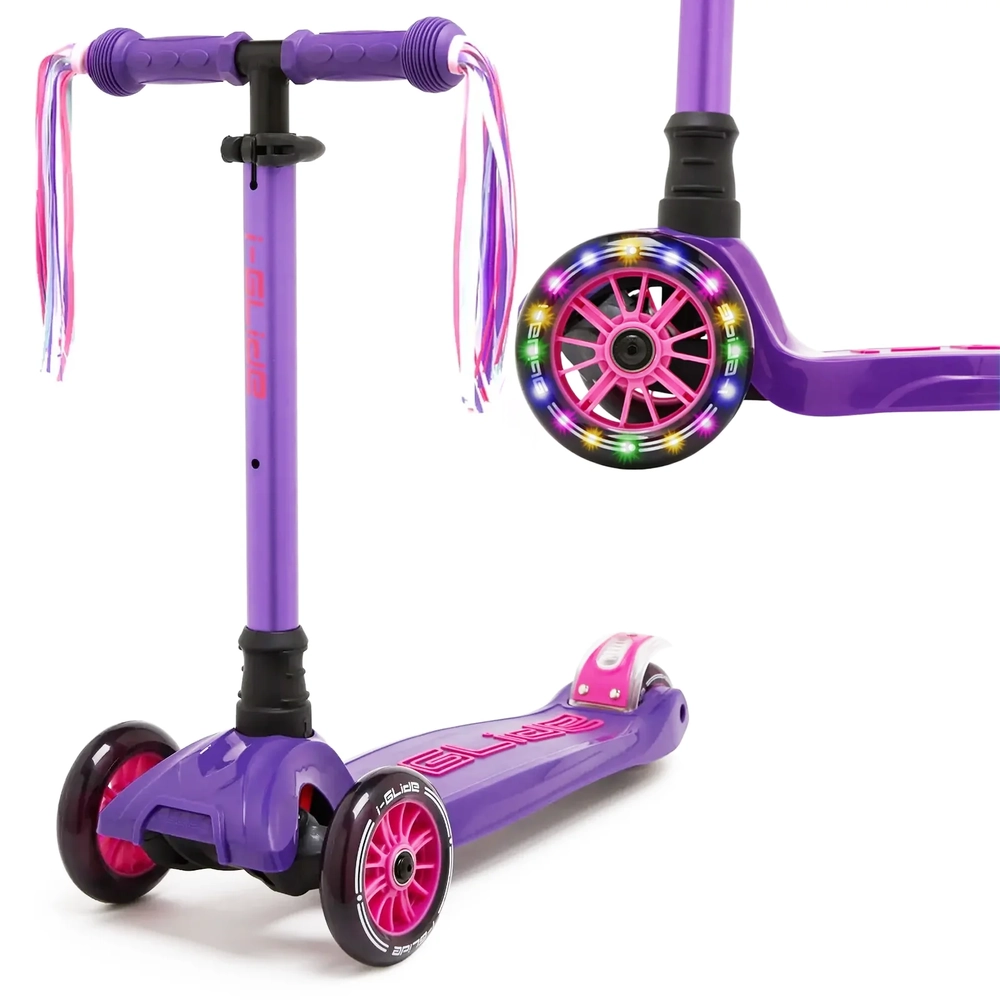 Main product image for i-Glide 3 Wheel Scooter LED Wheels With Ribbons - Purple Pink