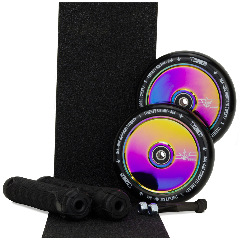 Main product image for Envy 120mm Hollow Core Oil Slick Wheels + V2 Black Grips Pack