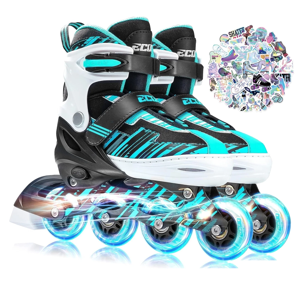 Main product image for Ecoo Inline LED Skates - Cyan Small 17cm-19cm