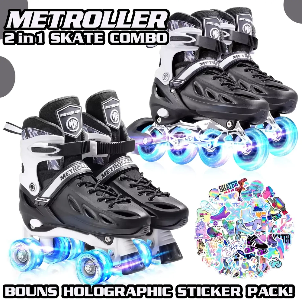 Main product image for Metroller 2 in 1 LED Inline Roller Skate Combo - Black Small 17.5cm-20cm