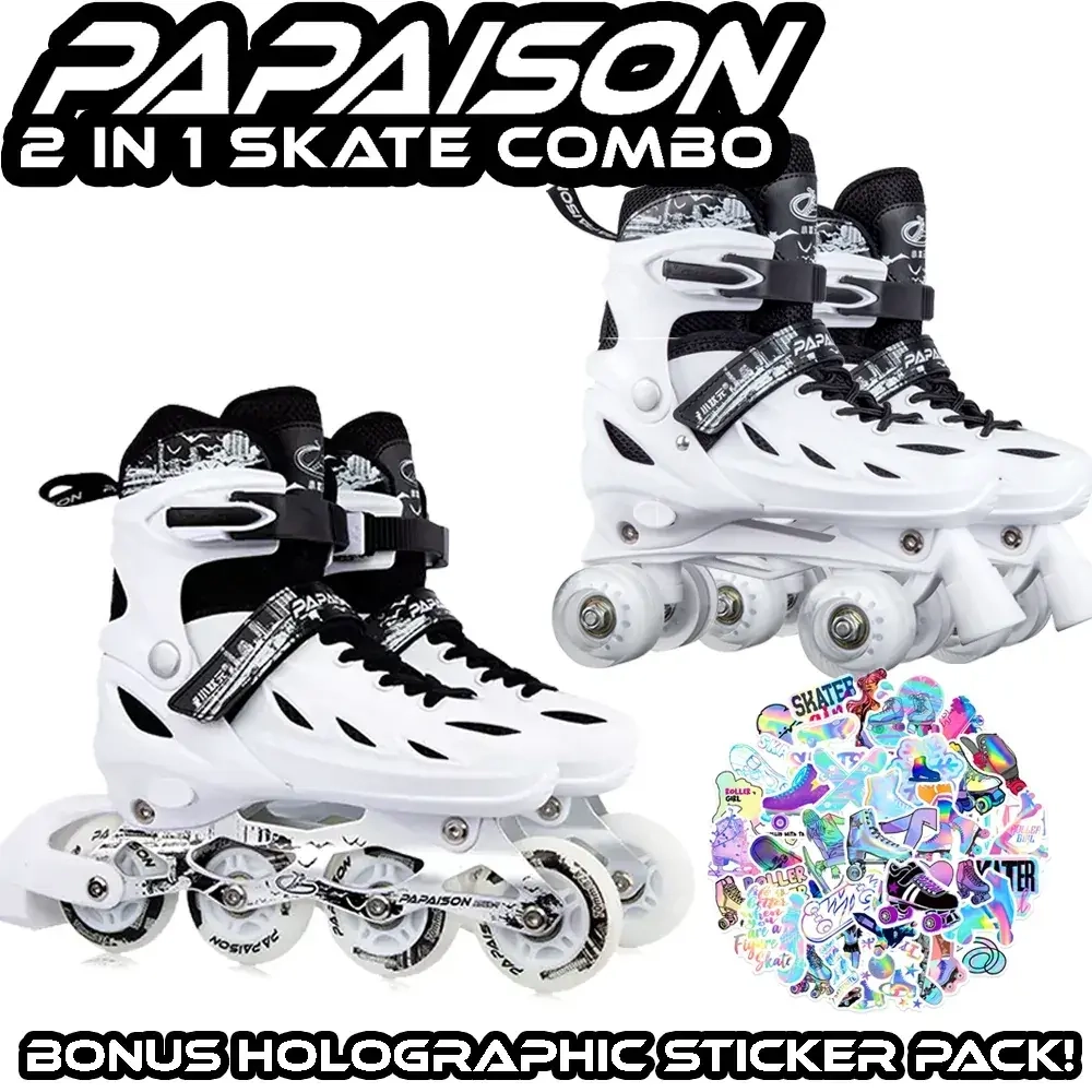 Main product image for Papaison 2 in 1 LED Inline Roller Skate Combo - Large 24cm-27cm