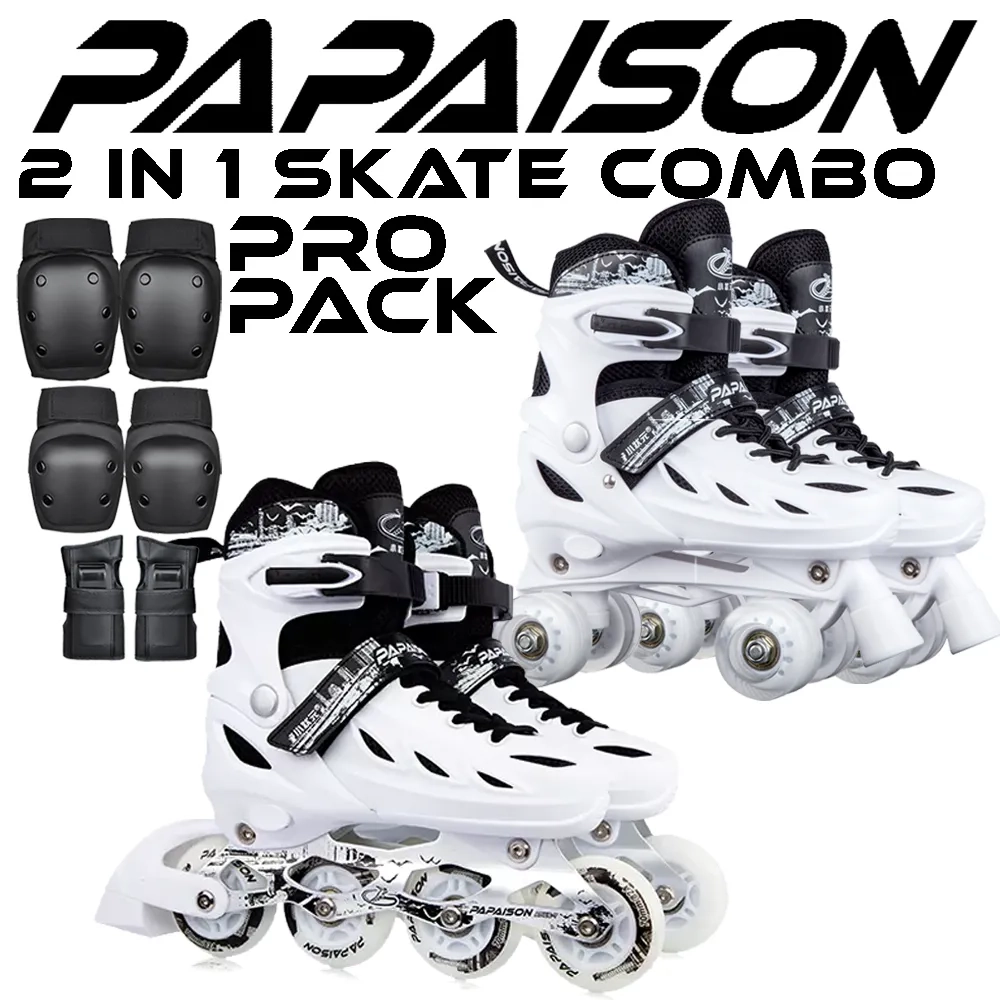 Main product image for Papaison 2 in 1 LED Inline Roller Skate Combo Pro Pack
