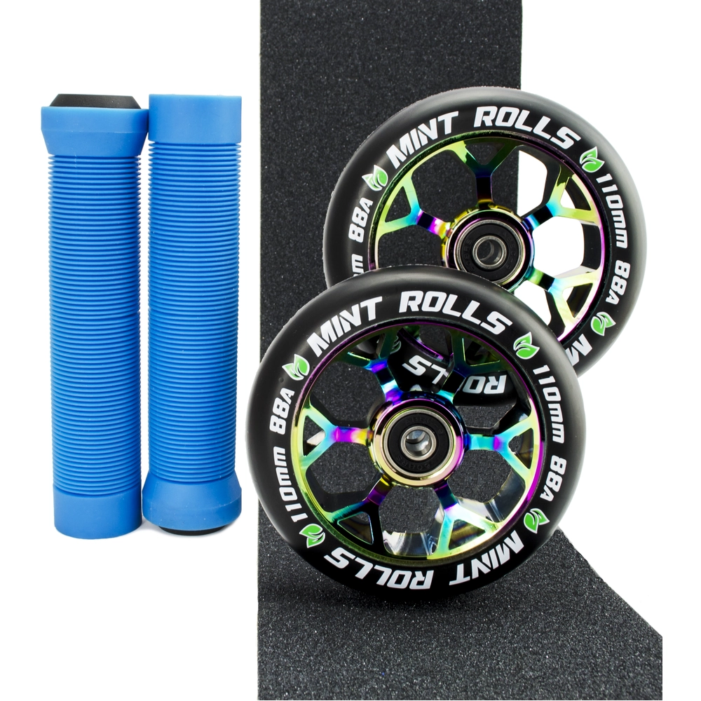 Main product image for Mint Rolls 110mm Wheels Grips & Tape Pack Oil Slick/Blue