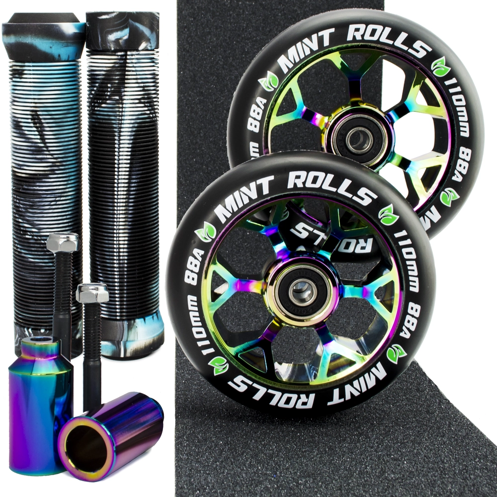 Main product image for Mint Rolls 110mm Wheels Grips Pegs Tape Pack Oil Slick/Arctic