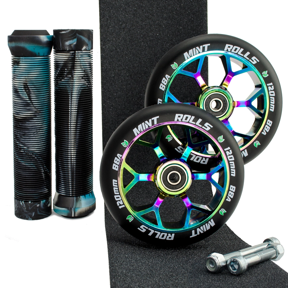 Main product image for Mint Rolls 120mm Wheels Grips Tape Pack Oil Slick Black/Aqua/White