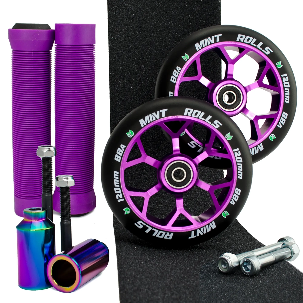 Main product image for Mint Rolls 120mm Wheels Grips Pegs Tape Pack Purple Oil