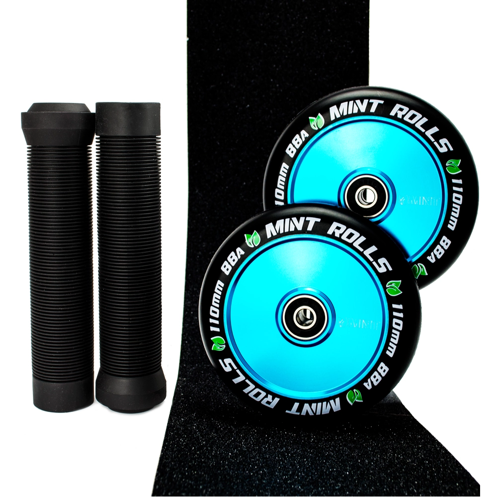 Main product image for Mint Rolls 110mm Hollow Core Wheels Grips Tape Pack Blue/Black
