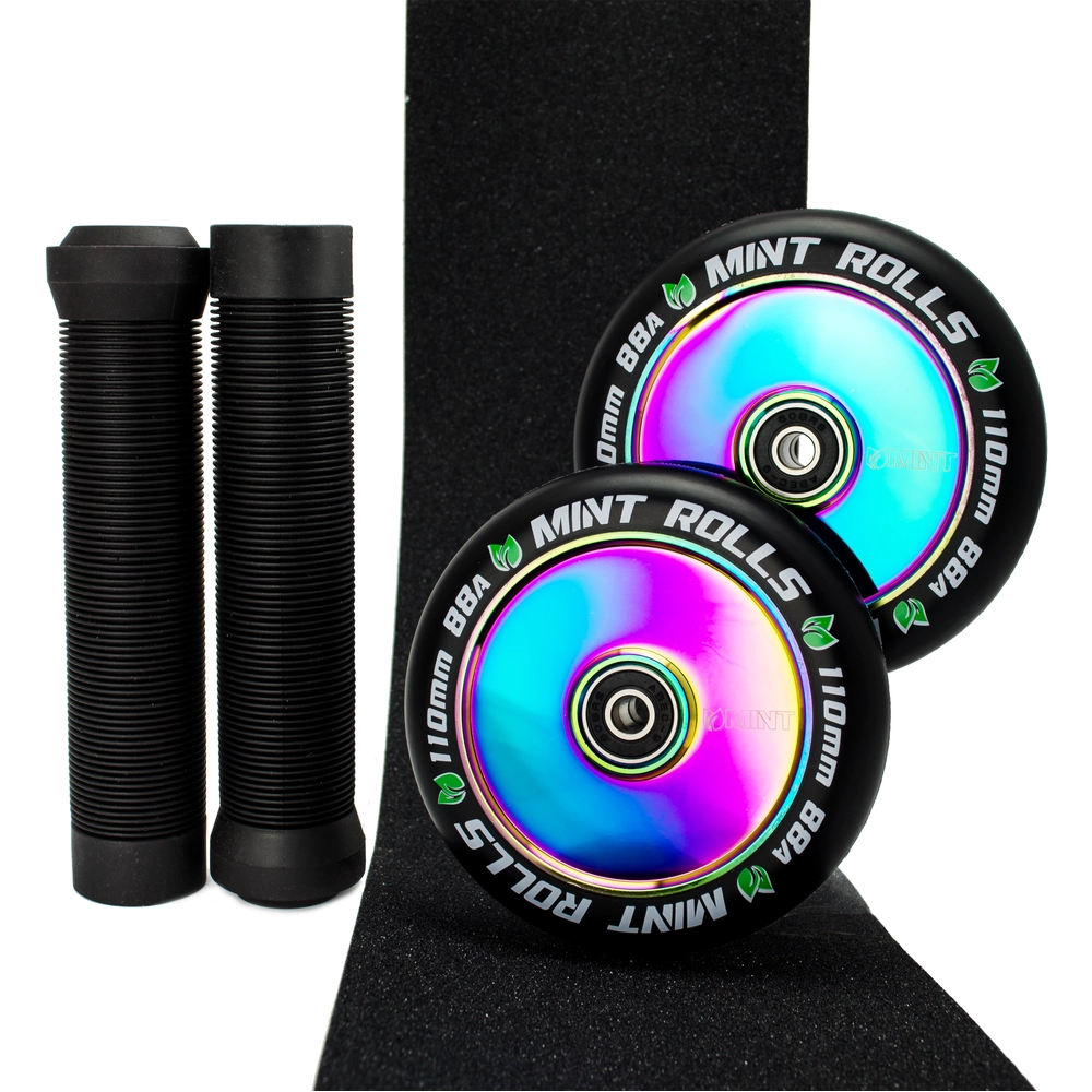 Main product image for Mint Rolls Hollow Core 110mm Wheels Grips & Tape Pack Oil Slick/Black