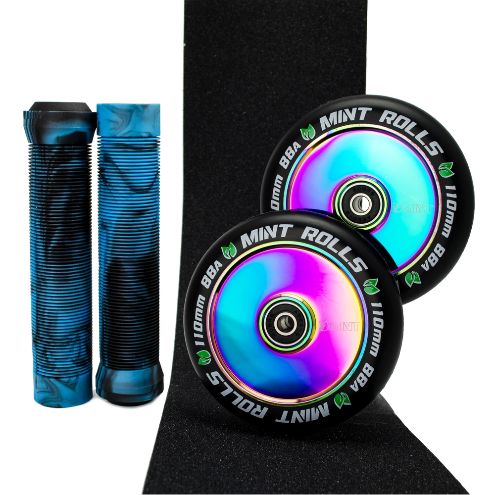 Main product image for Mint Rolls Hollow Core 110mm Wheels Grips & Tape Pack Oil Slick/Black Aqua