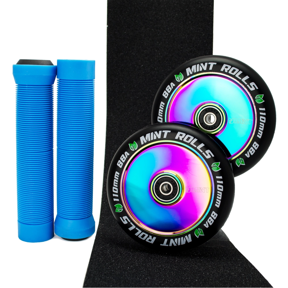 Main product image for Mint Rolls Hollow Core 110mm Wheels Grips & Tape Pack Oil Slick/Blue