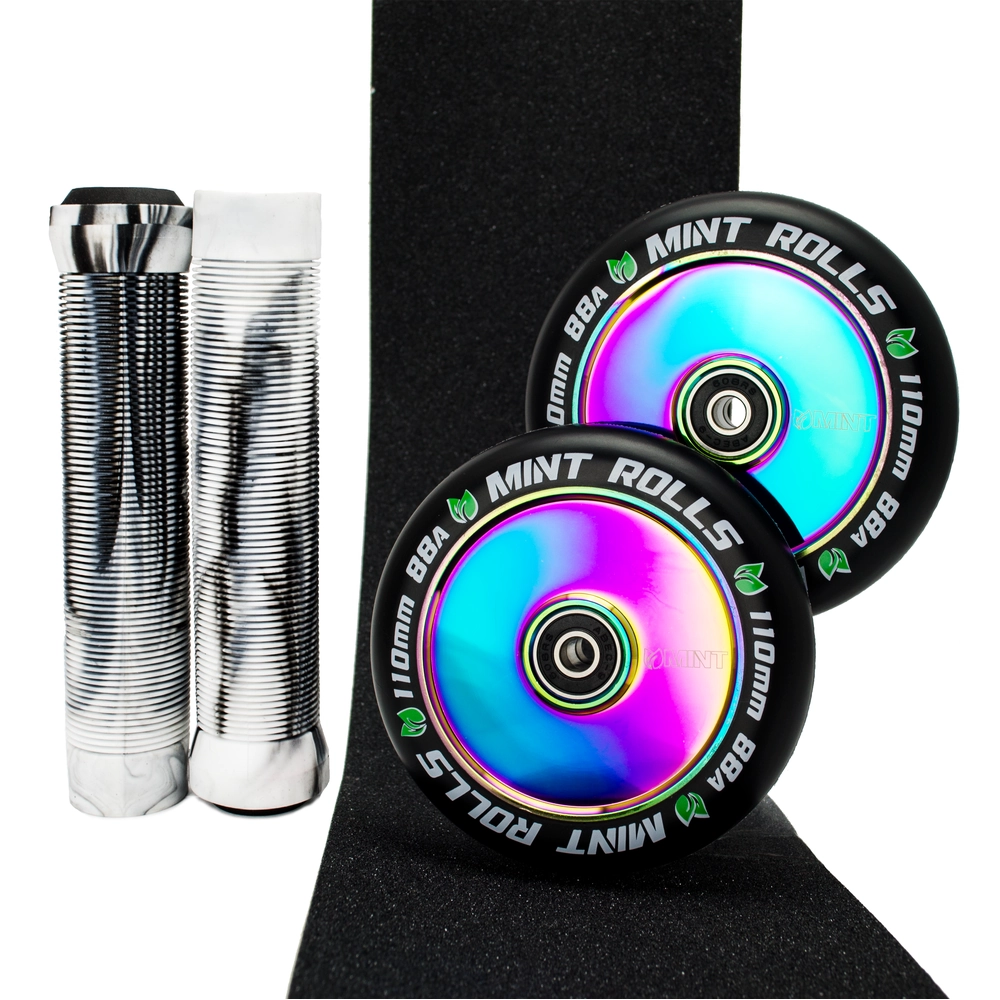Main product image for Mint Rolls 110mm Hollow Core Wheels Grips & Tape Pack Oil Slick/Black White