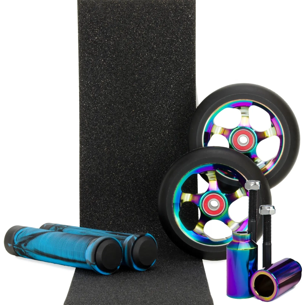 Main product image for Scooter Crew 100mm Oil Slick Wheels Grips Pegs & Tape Pack