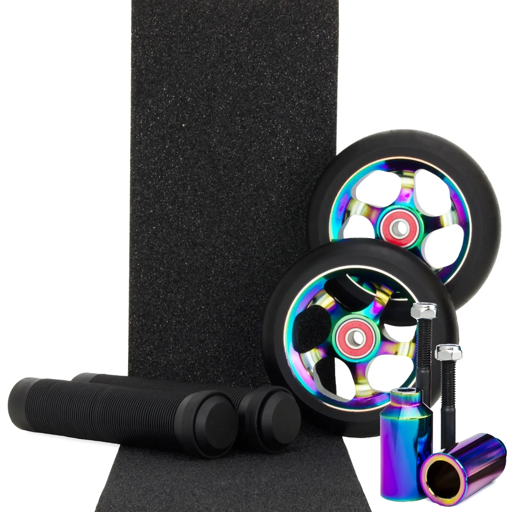 Main product image for Scooter Crew 100mm Oil Slick Wheels Grips Pegs & Tape Pack